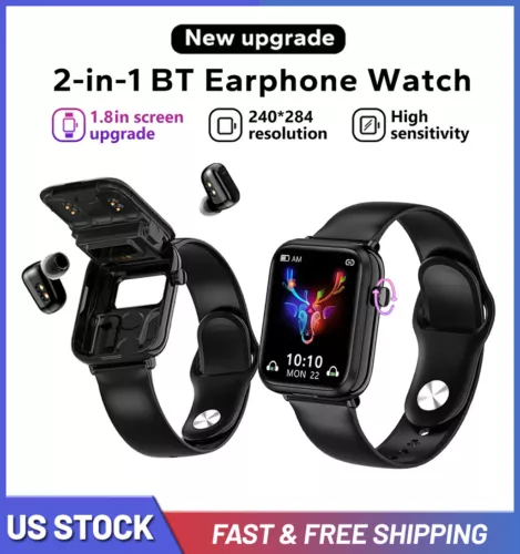 2 In 1 Smart Watch with Earbuds Men Smartwatch Wireless Headset For Android iOS