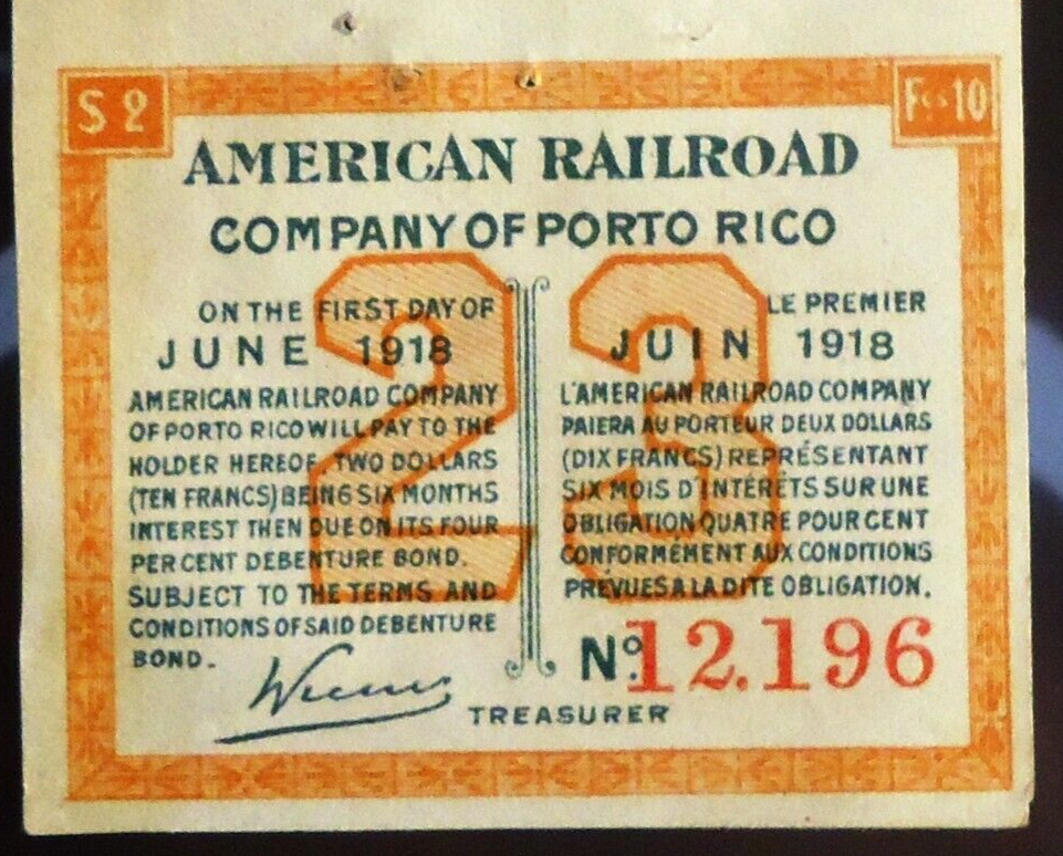 RARE AMERICAN RAILROAD COMPANY OF PUERTO RICO $2 NOTE 12196 #23 