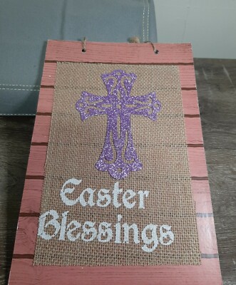 (1) Easter Glitter Cross Hanging Sign, ''Easter Blessings''-Brand New-SHIPS N 24HR