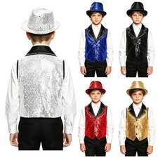 Boys Outfits With Hat Sets Stage Dancewear Dance Class Ballroom Jazz Sequins