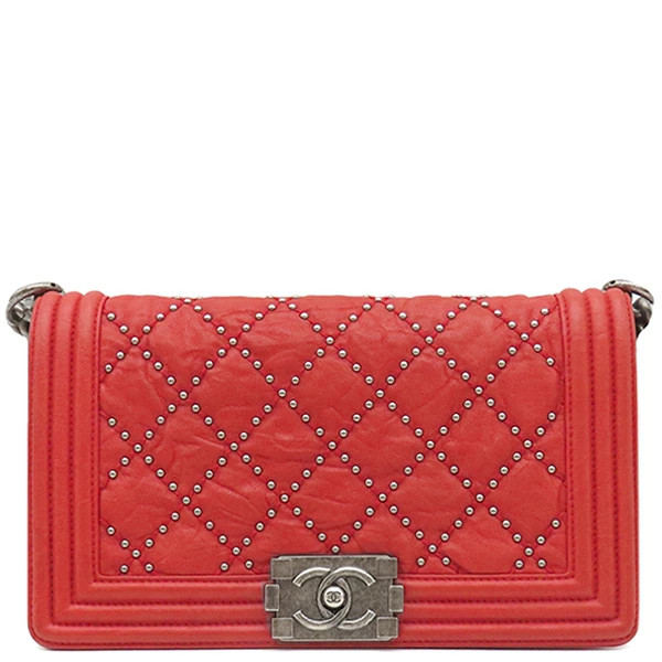 Chanel Shoulder Bag Boy Red Studs Coco A67086 r6_0811