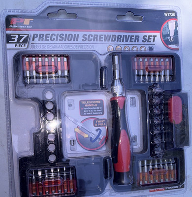 Performance Tool W1735 37pc Precision Screwdriver Set, CV Steel, Telescopic