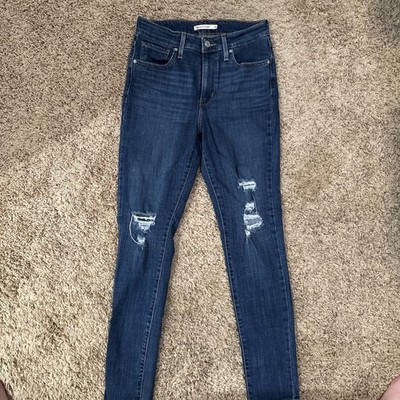 Levi's Jeans Women Size 28 Blue Distressed 721 High Rise Skinny Dark Wash Denim