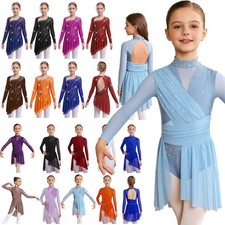 US Girls Shiny Ice Skating Figure Skating Dress Gymnastics Leotard Dancewear