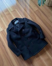 Schott NYC Wool Melton Pea Coat Jacket Blouson Men Size 38 Black US.740N Genuine