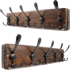 2 Pack Coat Rack Wall Mount 16.8'' Rustic Hat Rack with 5 Triple Hooks Coat Hook