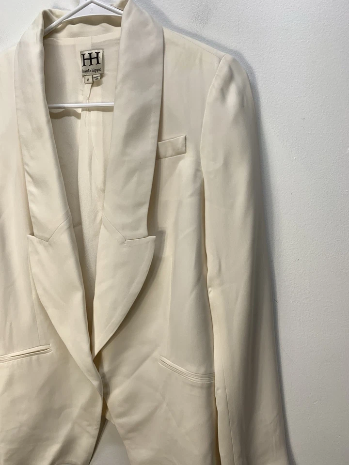 Alta hippie para mujer. Blazer Esmoquin, Crema 100% Seda Hecho en Estados Unidos Talla 2 Foto 3 de 4