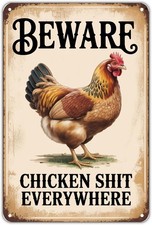 Beware Chicken Vintage Farmhouse Tin Metal Signs Home D cor 8x12
