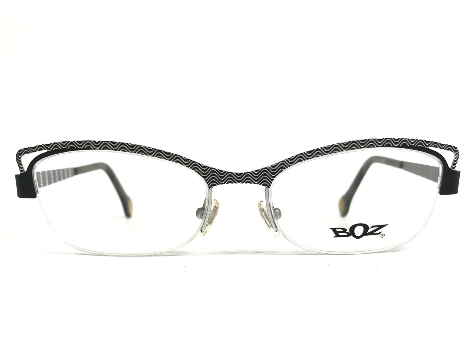 BOZ Eyeglasses Frames WELL 0013 Black Silver Wavy Pattern Cat Eye 52.5-18-140