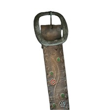 70  s Vintage Tooled Belt With Pink And Blue Flowers Size Small 34  X 2  Classic