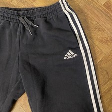 Adidas Essential Fleece Pants Mens Medium Black Sweatpants 3 Stripes Joggers