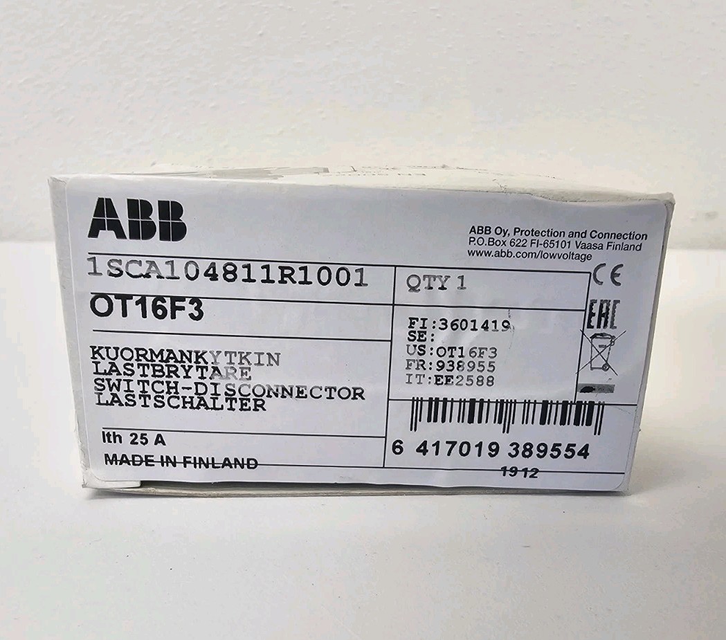 New ABB OT16F3 Switch Disconnector 3-pole Front Operated 16A - 1SCA104811R1001