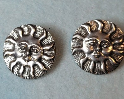 Danforth Pewterers Signed Sun Face Pewter Buttons Set of 2 Handcast 22mm