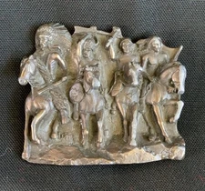 Vintage Bergamot Brass Works Belt Buckle w/Native American Warriors on Horseback