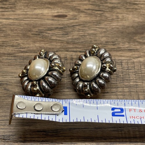 Vintage Silver Tone Faux Pearl Clip On Art Deco Earrings Fashion Jewelry KG JD - Picture 5 of 5