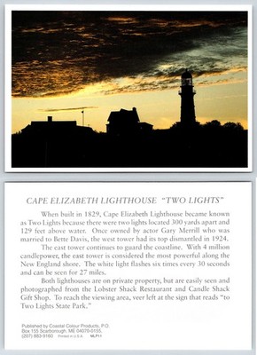 Maine Cape Elizabeth Lighthouse Two Lights Postcard AO204