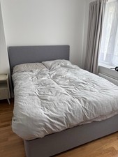 John Lewis Double Bed with Grey Fabric Headboard, Mattress & Storage Drawers