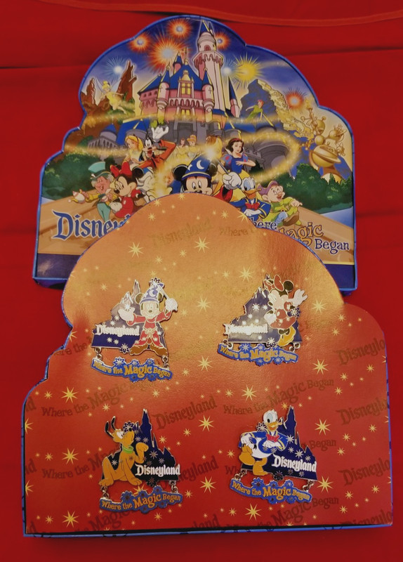 WDW & DLR Disneyland "Where the Magic Began" Castle Dangle Fab 4 Pin Set 2001