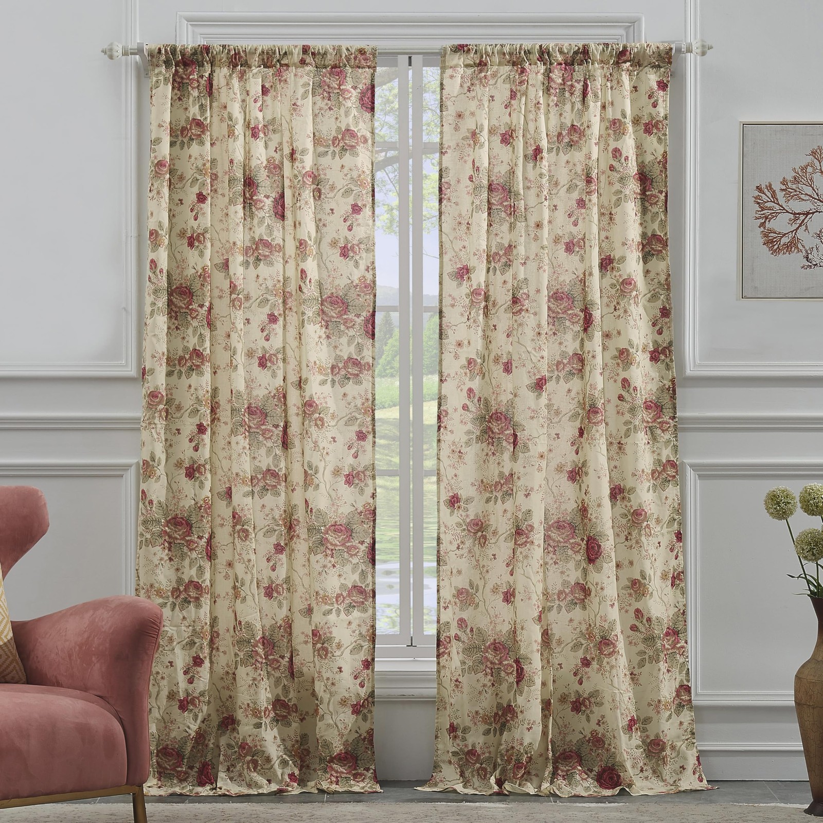 Greenland Home Antique Rose 100 Cotton Curtain Panel Pair, 4