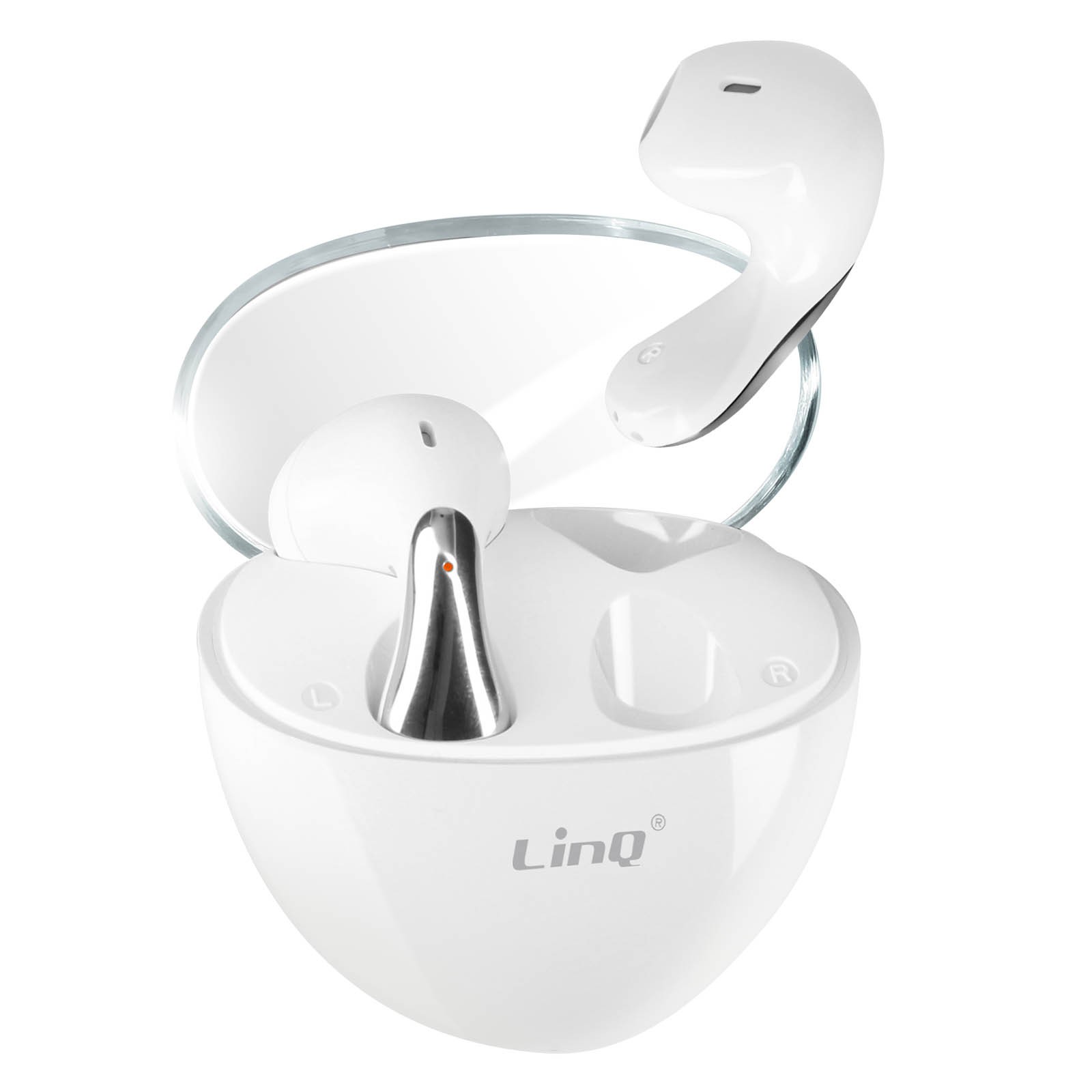 Écouteurs Bluetooth LinQ blancs intra-auriculaires en forme de goutte avec boîtier de charge
