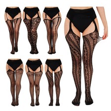 6 Pairs Fishnet Stockings for Women Thigh High Stockings Suspender Pantyhose ...