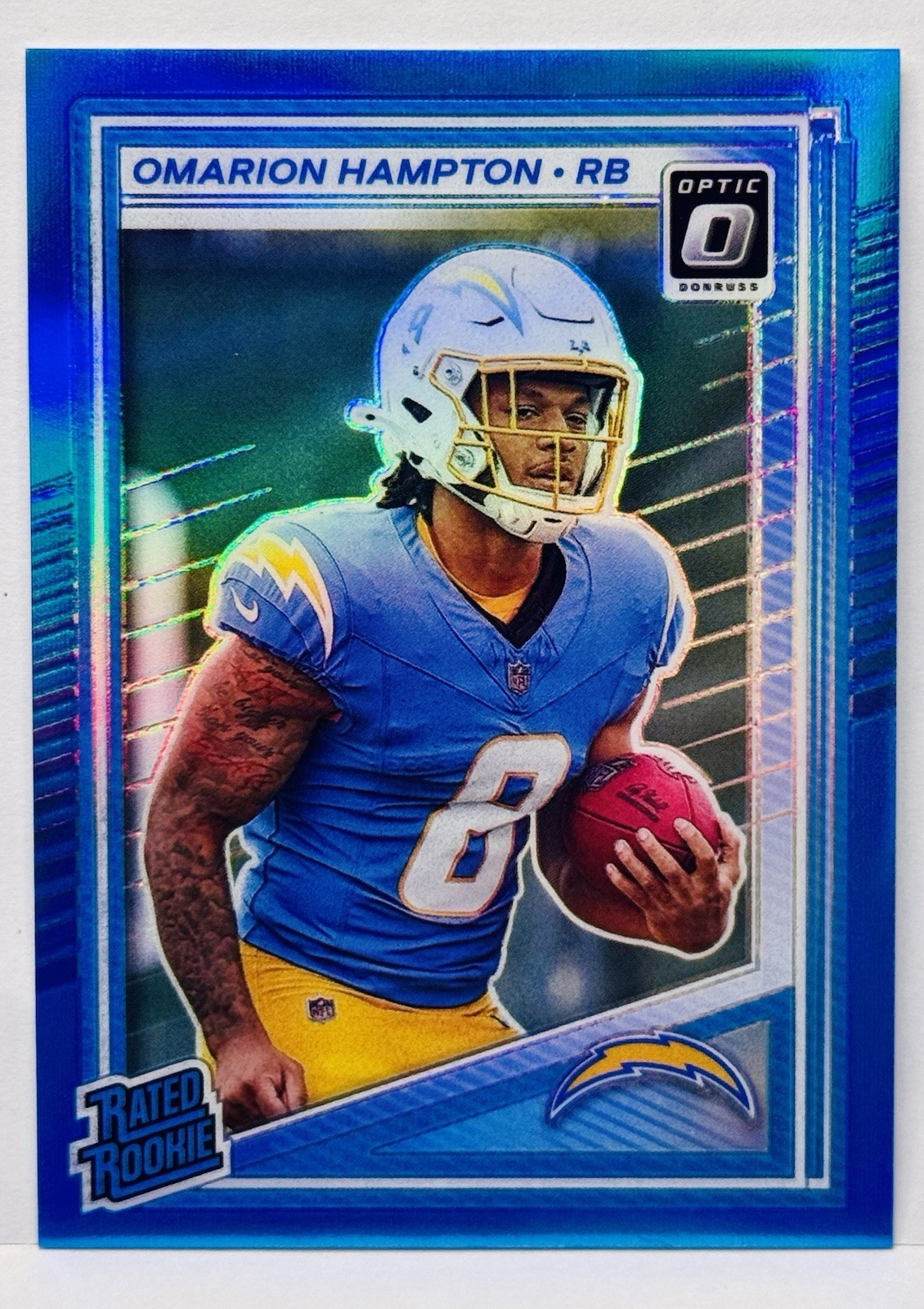 Omarion Hampton SP Color Match /399 ✨ 2025 Optic Neon Blue Prizm #212 Chargers