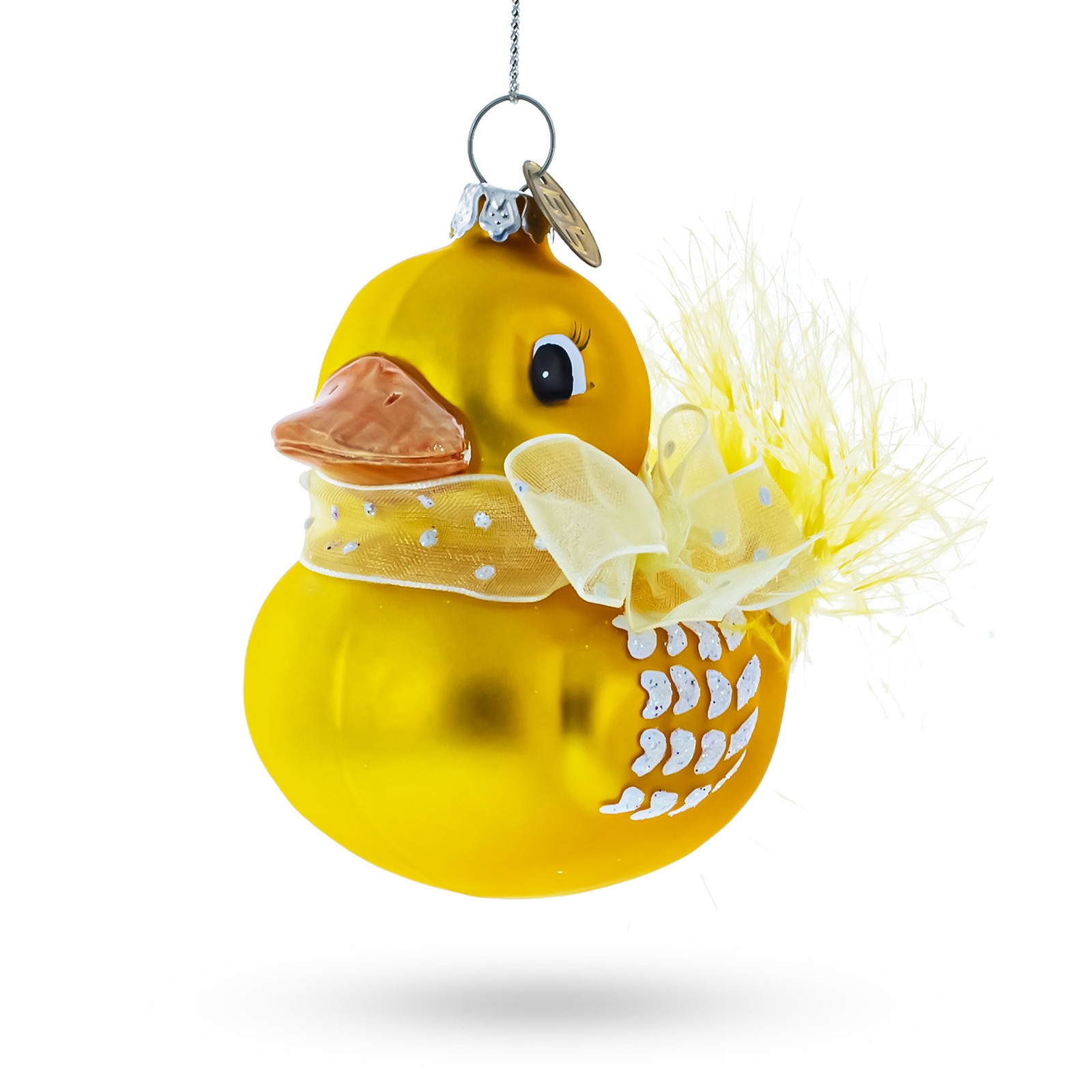Yellow Duck with Bow Glass Ornament
