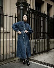 Aje Colorado Denim Midi Dress $525 Women’s 16 US 12 Blue Indigo Button Up