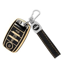 for Kia Key Fob Cover with Keychain, 4 Buttons Soft TPU Key Fob Black