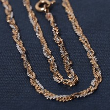 Vintage 9ct Yellow & White Gold Twisted Link Chain Necklace 45cm Long Two Tone