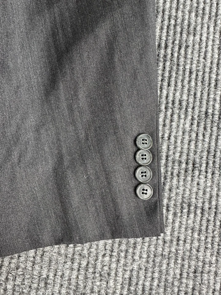 Vitale Barberis Canonico Italy Wool Suit 42 L Gray Herringbone 36x33 Pleated Set - Image 2 of 4