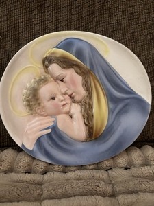 Art Deco Madonna & Child Wall Plaque by Karl Perl Keramos Wein 1460 Signed.