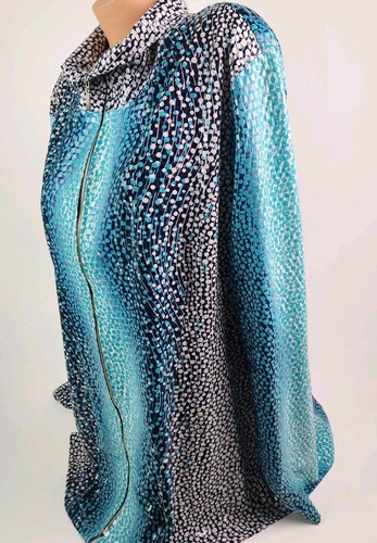 MISOOK Jacket Womens Size 3X Teal Black Paillette Tile Sequin Zip Front - Picture 2 of 6