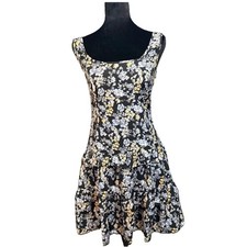 Missguided Women’s Black Floral Tiered Ruffle Sleeveless Mini Dress Size 4