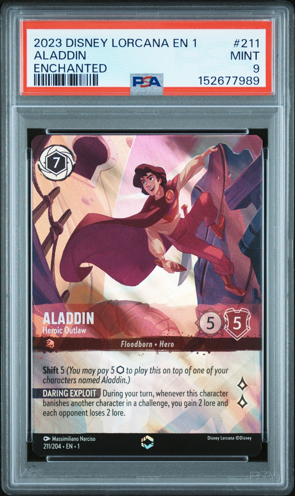 2023 DISNEY LORCANA EN 1-THE FIRST CHAPTER #211 ALADDIN - HEROIC OUTLAW PSA 9