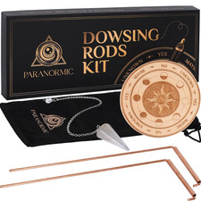 Copper Dowsing Rods Kit with Crystal Pendulum and Wooden Board for Spirit