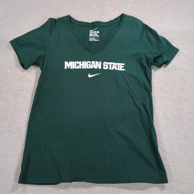 Nike Michigan State Spartans Womens Large V-Neck T-Shirt Green Athletic Cut MSU