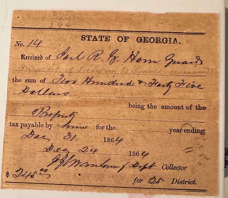 VERY RARE- Civil War- Confederacy CSA 1864 Civilian 10% TAX / Georgia - Receipt