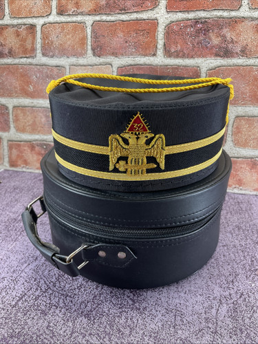 Vintage Freemason Masonic 32nd Degree Eagle Scottish Rite Hat & Case 7 3/8 - Picture 1 of 13