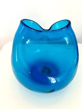 Blenko 39 Winslow Anderson Ivy Pinched Vase MCM Art Glass Turquoise