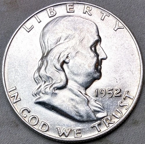 1952 D Ben Franklin Half Dollar 90% Silver Unc W Nice Bell Lines