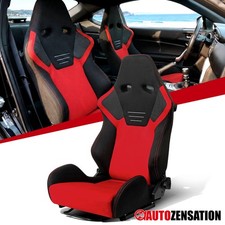 1pc Universal Reclinable Bucket Sport Racing Seat Black Red Suede Stitchslider