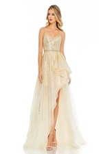 Mac Duggal Gold Silver Embellished Sleeveless Draped A Line Gown Size 6 $598