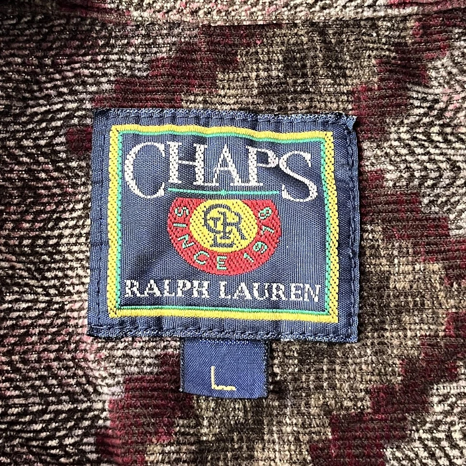 Vintage Chaps Ralph Lauren Shirt Men Large Brown Burgundy Corduroy Chevron Aztec - Image 3 of 4