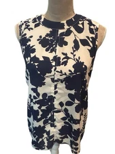 Ladies Boutique Paper Crane Navy Blue & White Abstract Sleeveless Tunic Top Sz L
