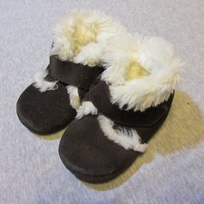 BABY SZ 3 BROWN LEATHER MOCCASINS BOOTS BOOTIES FUR LINER LIGHT USE STRAP