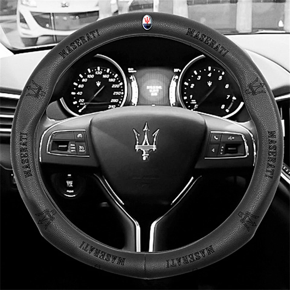 Cubierta de volante negra 38 cm/15 pulgadas estenopeica para cuero genuino Maserati Foto 2 de 4