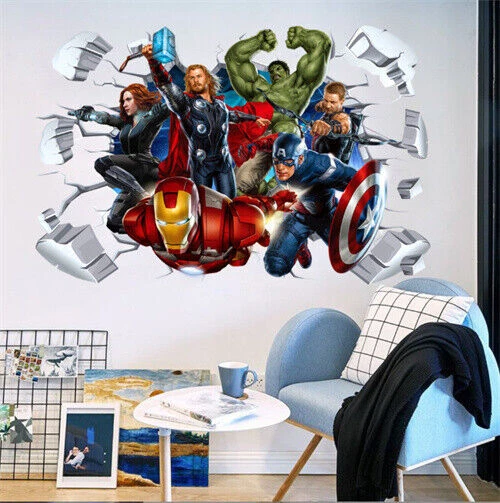 Decoration 3D Decal Decor Marvel Avengers Hole In Wall Art Bedroom Sticker  Kids