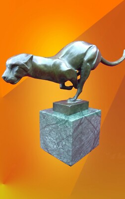 ART DECO KATZE BRONZE FIGUR SKULPTUR STATUE HEISSGUSS GEPARD COUGAR WILDTIER