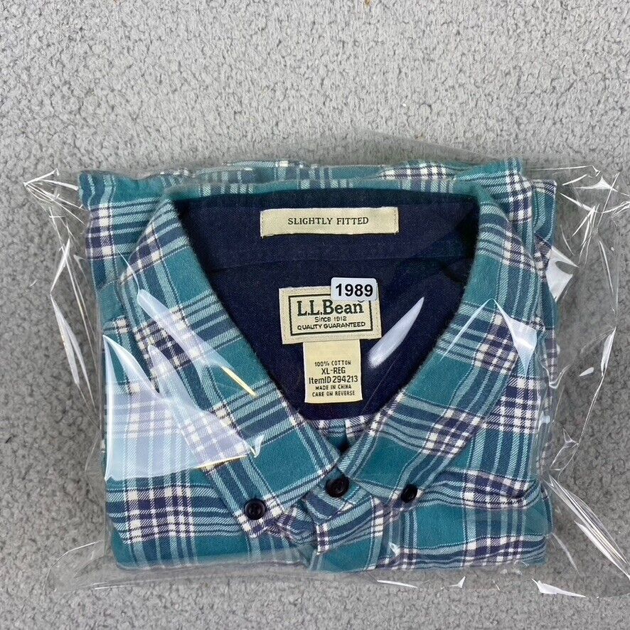 LL Bean Slightly Fit Flannel Shirt Men's XL Green… - image 7